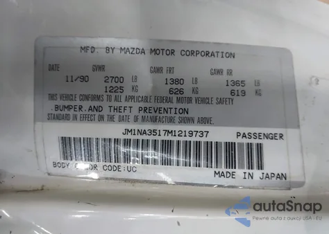 1991 Mazda Mx-5 Miata из США, поврежденный, VIN JM1NA3517M1219737